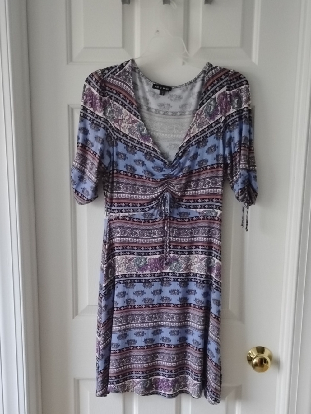 As U Wish Light Blue & Purple Patterned Midi Dress